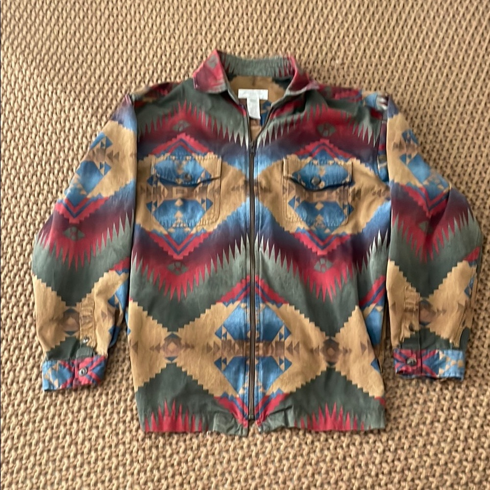 Vintage Jones New York Sport Multicolor Aztec Print Jacket Size Petite Large